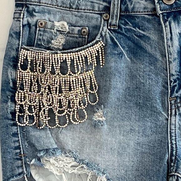 Pistola Winston High Rise Crystal Denim Cut Offs Distressed Sparkle Size 27 - Picture 4 of 10